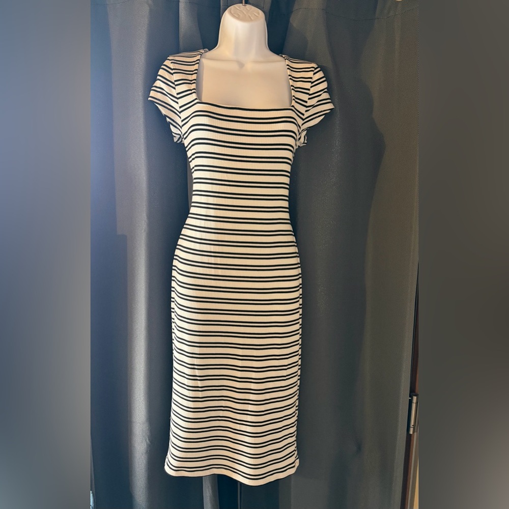 Derek Heart Black and White Striped Midi Dress